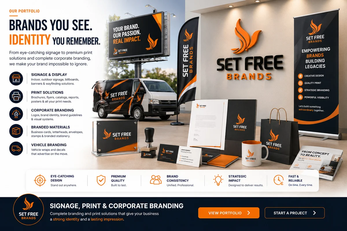 Illustration of Signage, Print & Corporate Branding